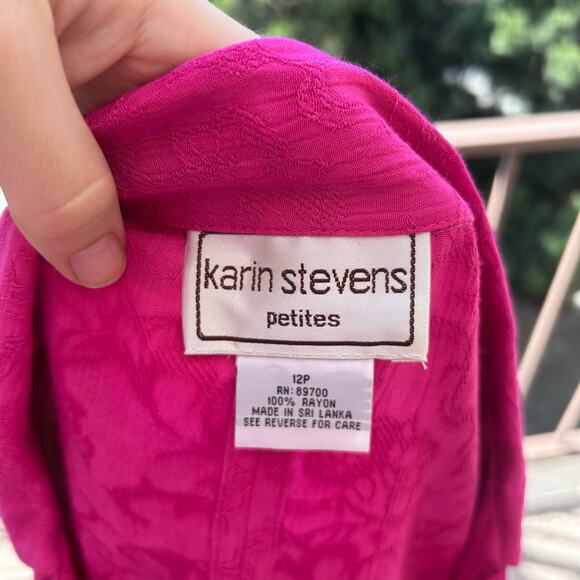 Vintage Karen Stevens Magenta Blouse Peekaboo Back Shoulder Pads Size 12P - Picture 4 of 5